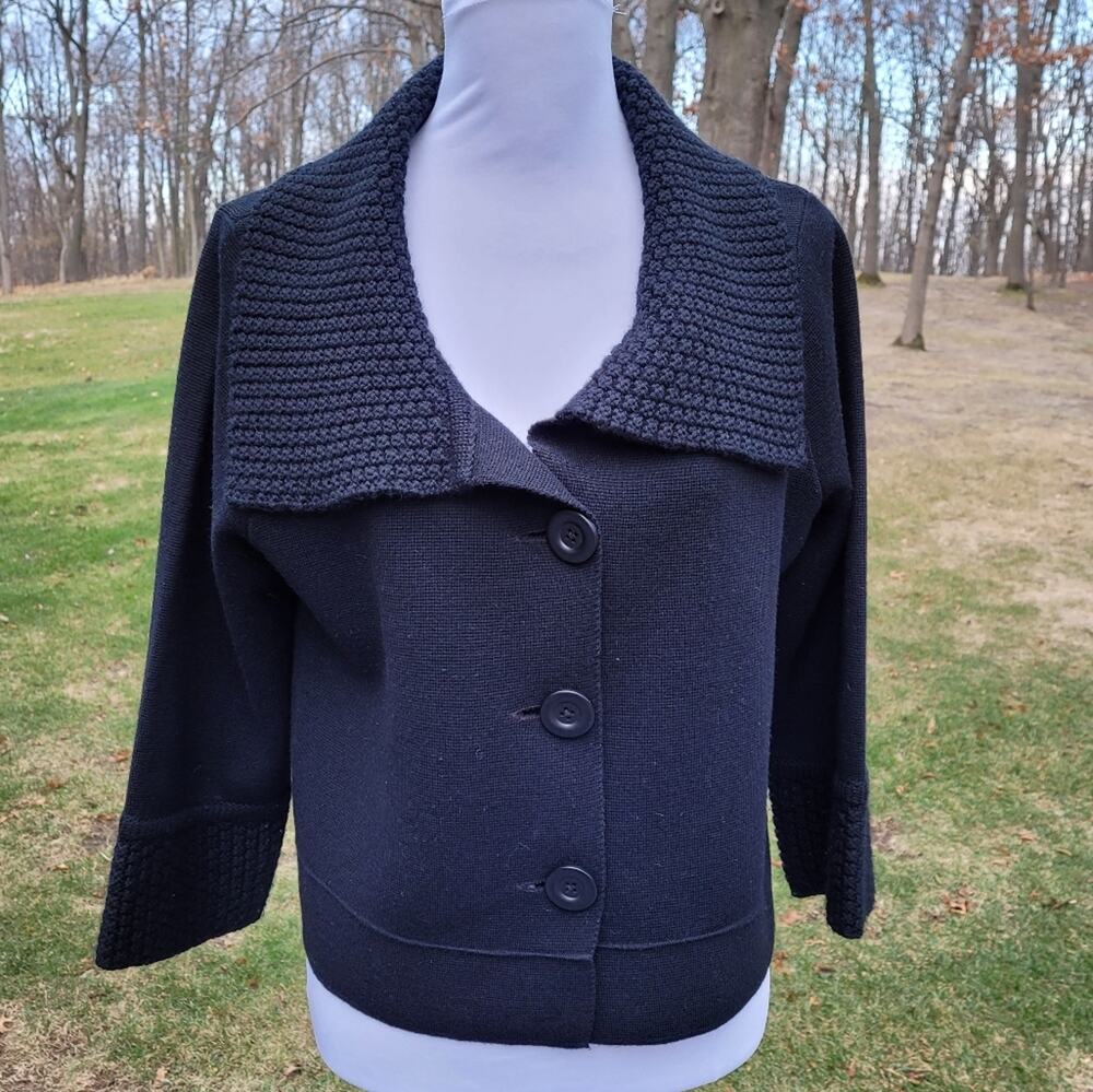 CAbi Black Jackie O Cropped Wool Blend Cardigan style #502 size Medium